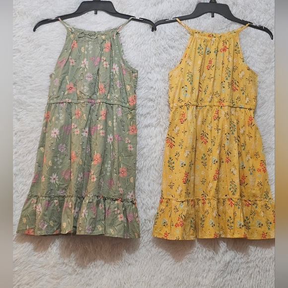 Jumping Beans Floral Kids Dresses in Green and Yellow Sold As Set Size 12 - Picture 1 of 15
